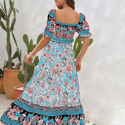 Floral Flounce Sleeve Midi Dress