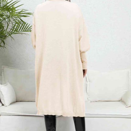 Lantern Sleeve Open Front Pocketed Cardigan