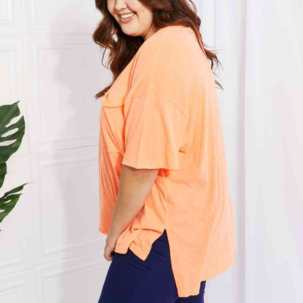 Zenana Neon Lights Full Size Raw Edge Pocket Tee