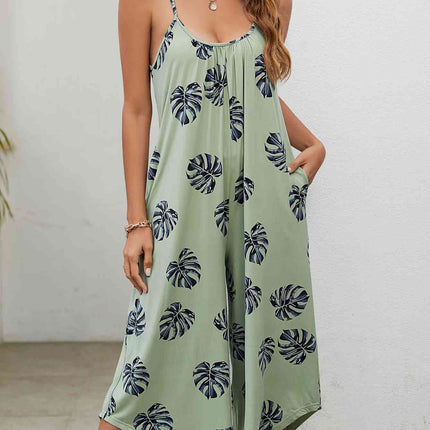 Botanical Print Spaghetti Strap Scoop Neck Jumpsuit