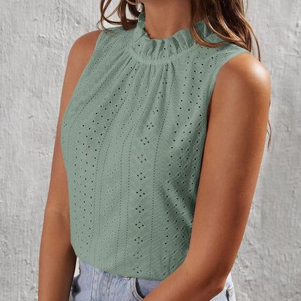Tied Eyelet Mock Neck Tank