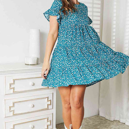 Double Take Short Flounce Sleeve Tiered Dress
