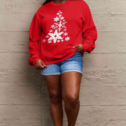Simply Love Full Size Snowflake Christmas Tree Graphic Sweatshirt