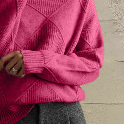Geometric Turtleneck Long Sleeve Sweater - Vickie Lynn's
