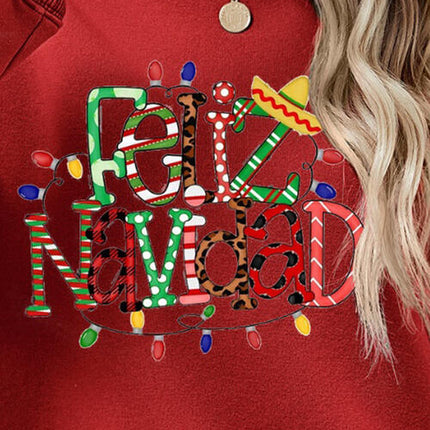 FELIZ NAVIDAD Round Neck Drop Shoulder Sweatshirt