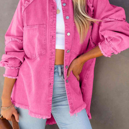 Button Down Raw Hem Denim Jacket