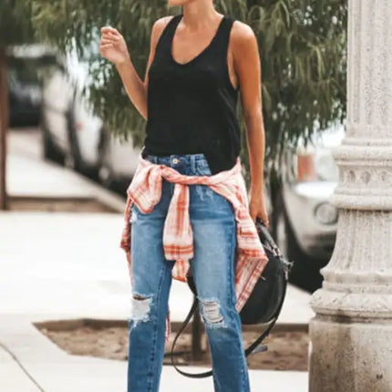 Women's Temperament Ripped Jeans Pants