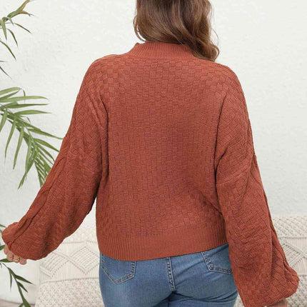 Plus Size Mock Neck Cable Knit Long Sleeve Sweater
