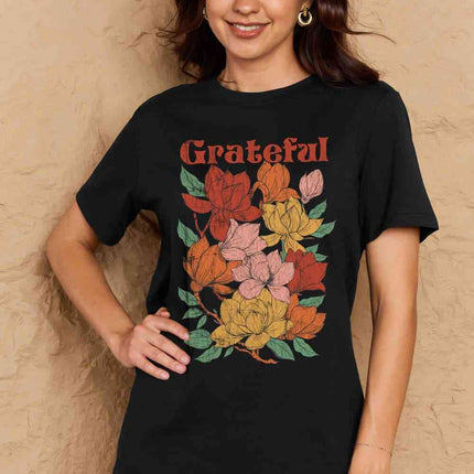 Simply Love Full Size GRATEFUL Flower Graphic Cotton T-Shirt