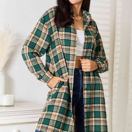Double Take Plaid Collared Neck Long Sleeve Shirt - Vickie Lynn's