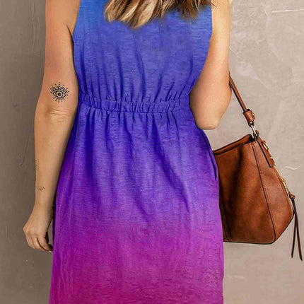 Buttoned Round Neck Sleeveless Mini Magic Dress