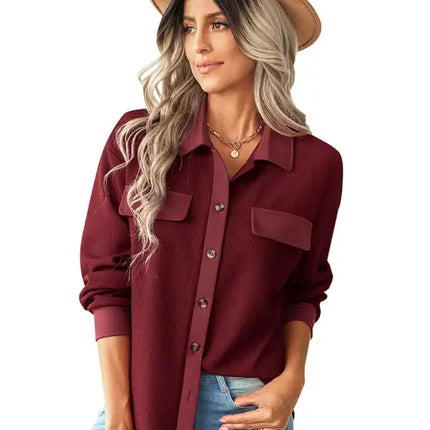 Women's fashion fake pocket knitted shirt top