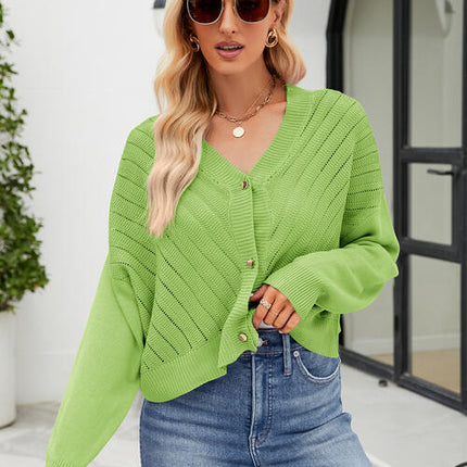 Eyelet Button Front Long Sleeve Cardigan