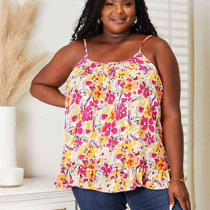 Double Take Floral Scoop Neck Ruffle Hem Cami