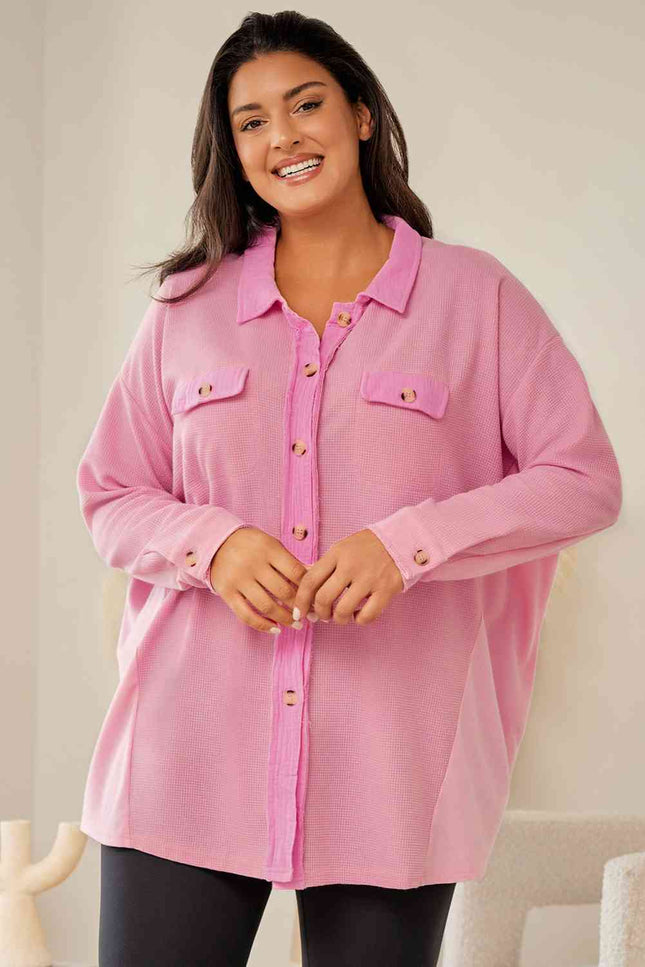 Plus Size Dropped Shoulder Collared Shirt