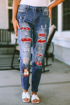 Santa Graphic Distressed Straight Jeans - Vickie Lynn's
