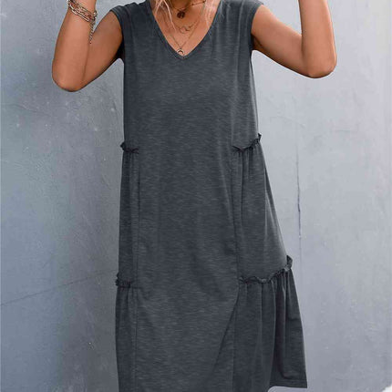 V-Neck Frill Trim Sleeveless Dress