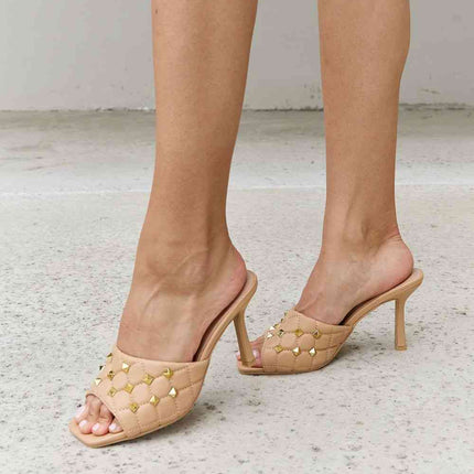 Forever Link Square Toe Quilted Mule Heels in Nude
