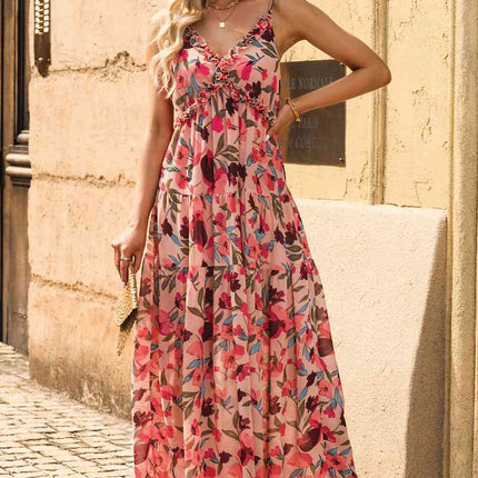 Floral Frill Trim Spaghetti Strap Dress