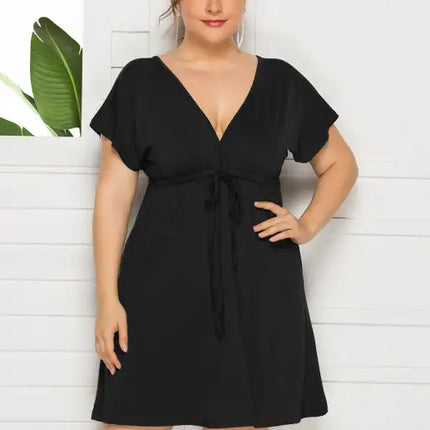 Vestido liso con escote en V profundo para mujer, talla grande 