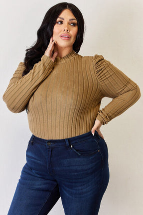 Basic Bae Full Size Ribbed Mock Neck Puff Sleeve T-Shirt - Vickie Lynn's