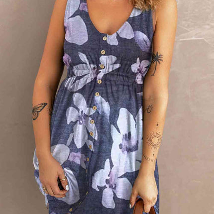 Buttoned Round Neck Sleeveless Mini Magic Dress