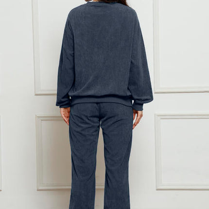 Corduroy Round Neck Sweatshirt and Sweatpants Set