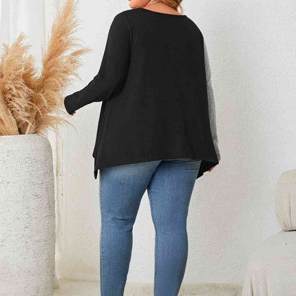 Plus Size Contrast Notched Neck T-Shirt