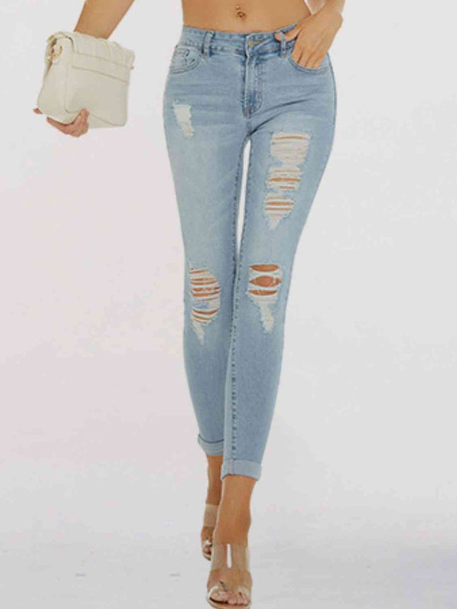 Distressed Skinny Cropped Jeans