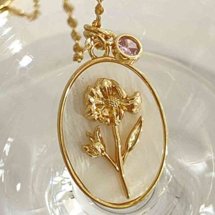 Flower Shell Pendant Copper Necklace