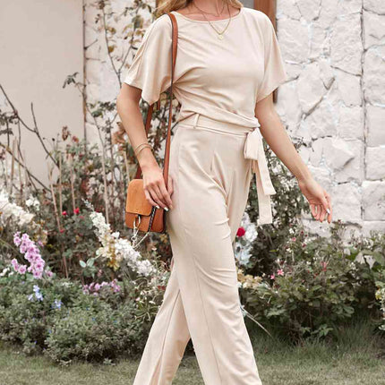 Full Size Tie Waist Straight Leg Jumpsuit