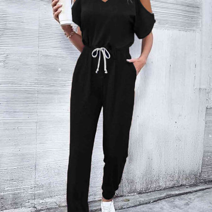V-Neck Cold-Shoulder Jumpsuit with Pockets