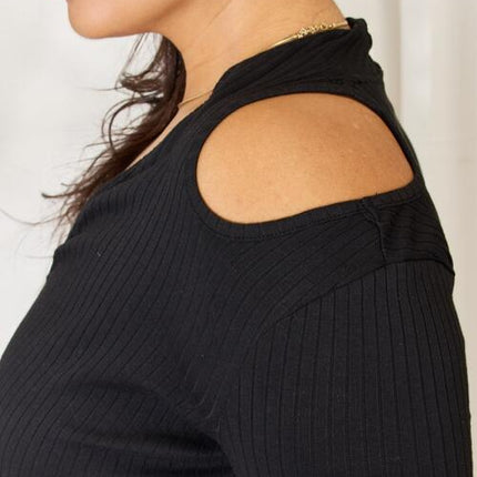 Culture Code Full Size Ribbed Surplice Cold Shoulder Top
