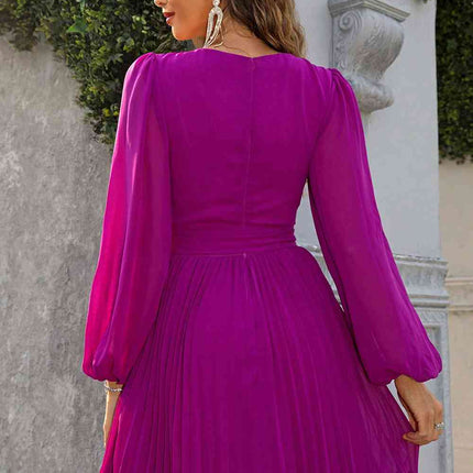 Tied Surplice Neck Pleated Dress