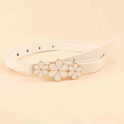 Flower Decor Skinny PU Belt