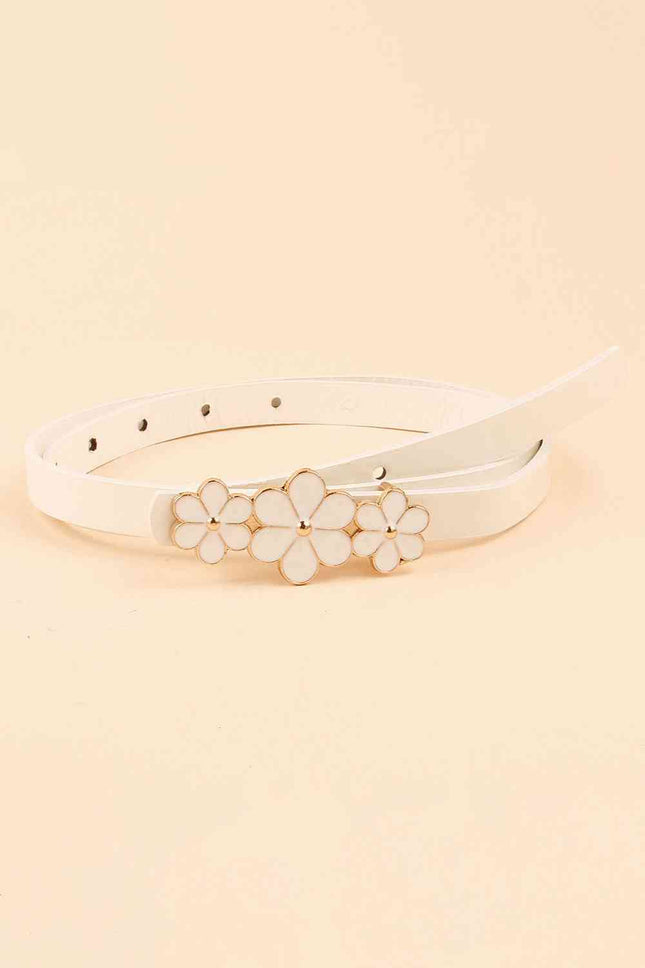 Flower Decor Skinny PU Belt