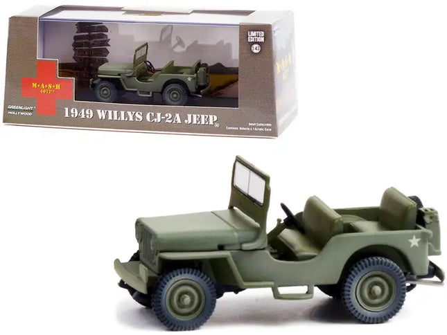1949 Willys CJ-2A Jeep Army Green "MASH" (1972-1983) TV Series 1/43 Diecast Model Car by Greenlight