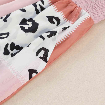 Leopard Color Block Smocked Jumpsuit