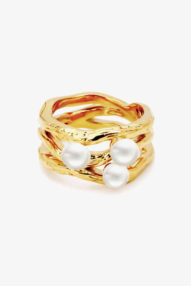 18K Gold-Plated Three Pearl Ring