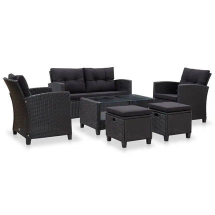 vidaXL Garden Sofa Set with Cushions 6 Pieces Poly Rattan Dark Gray/Black
