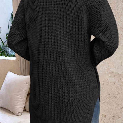 V-Neck Openwork Long Sleeve Cardigan