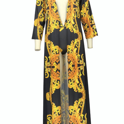 Printed Plunge One-Piece and Cover Up Swim Set