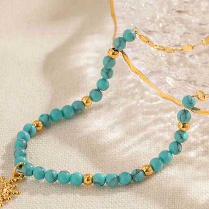 Turquoise Beaded 18K Gold-Plated Sun Shape Pendant Necklace