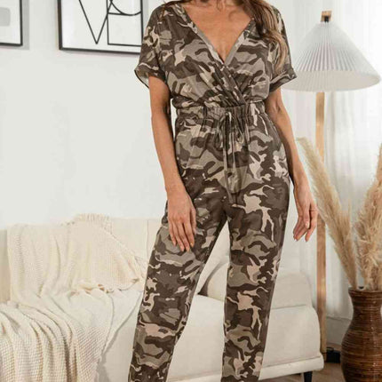 Surplice Neck Tied Short Sleeve Jumpsuit