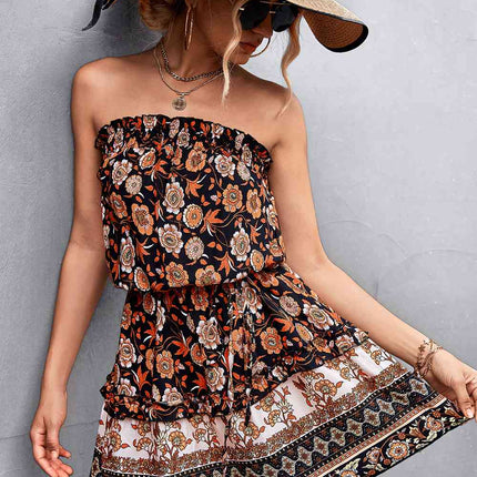 Bohemian Frill Trim Strapless Dress