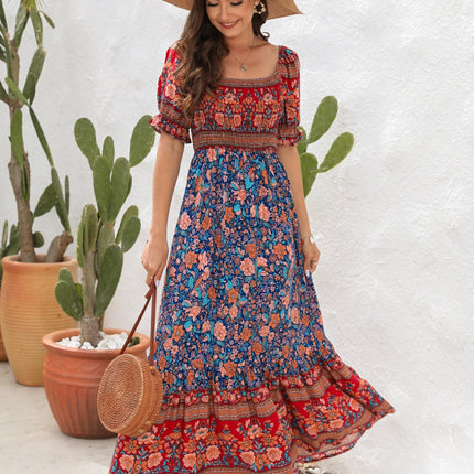 Floral Flounce Sleeve Midi Dress