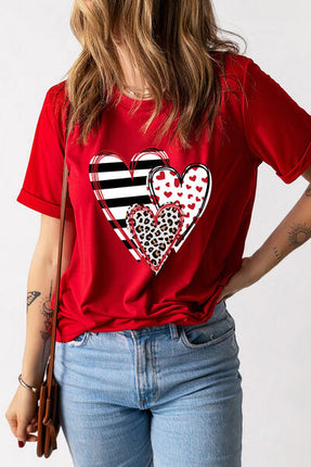 Heart Round Neck Short Sleeve T-Shirt - Vickie Lynn's