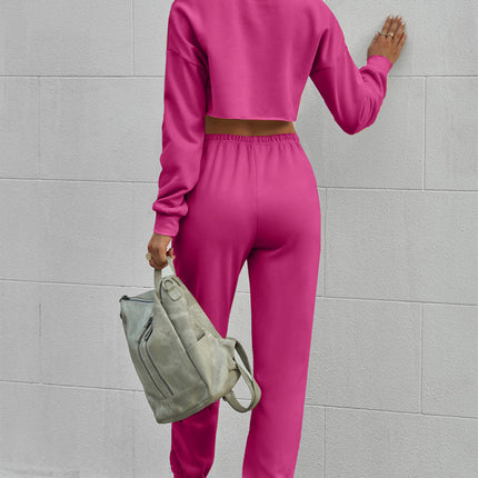 Round Neck Long Sleeve Cropped Top and Pants Set