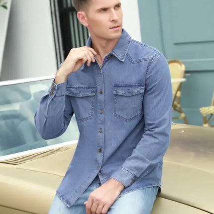 Camisa vaquera de manga larga informal a la moda para hombre 