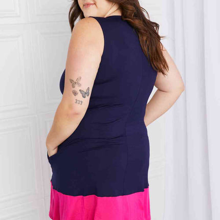Yelete Full Size Two-Tone Sleeveless Mini Dress with Pockets